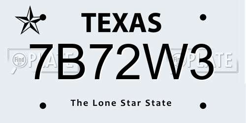 7B72W3 Texas License Plate