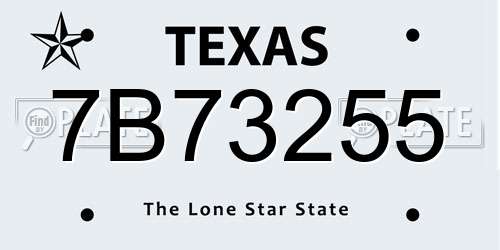 7B73255 Texas License Plate