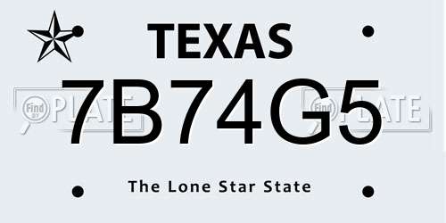 7B74G5 Texas License Plate