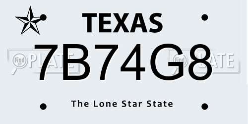 7B74G8 Texas License Plate