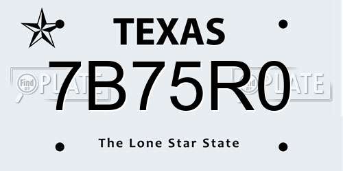 7B75R0 Texas License Plate