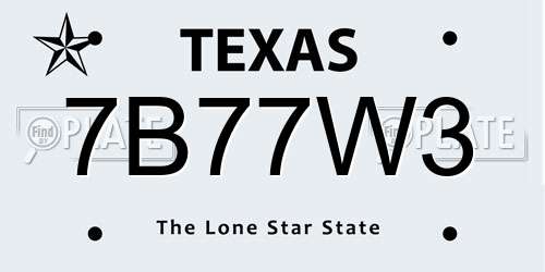 7B77W3 Texas License Plate