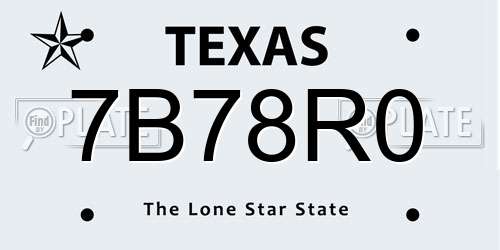 7B78R0 Texas License Plate