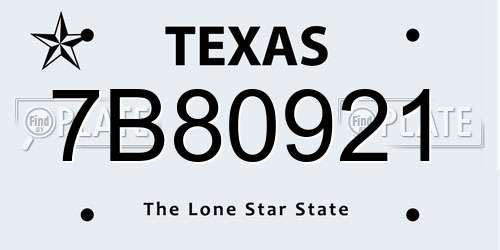 7B80921 Texas License Plate