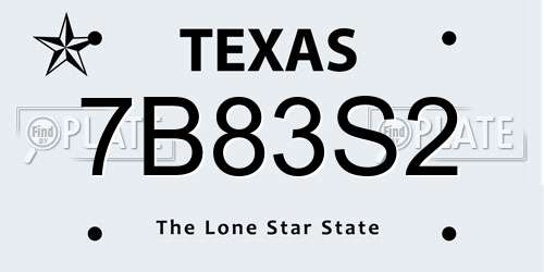 7B83S2 Texas License Plate