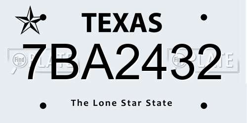 7BA2432 Texas License Plate