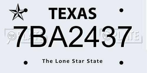 7BA2437 Texas License Plate