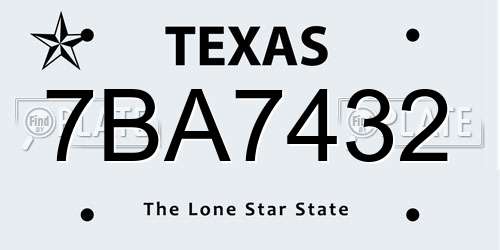 7BA7432 Texas License Plate