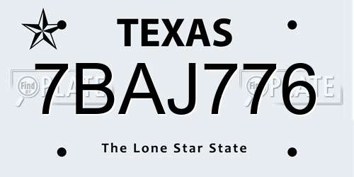 7BAJ776 Texas License Plate