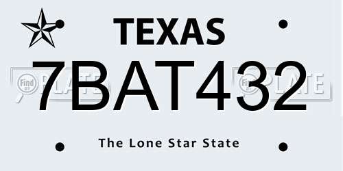 7BAT432 Texas License Plate