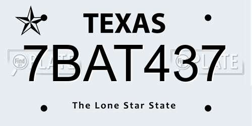 7BAT437 Texas License Plate