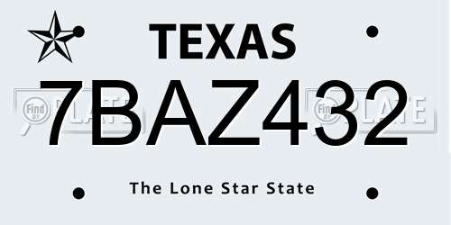 7BAZ432 Texas License Plate