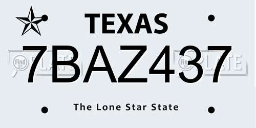 7BAZ437 Texas License Plate