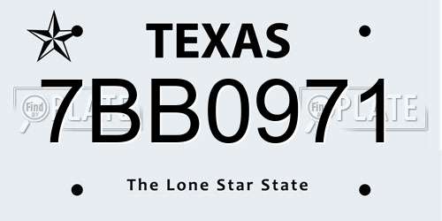 7BB0971 Texas License Plate
