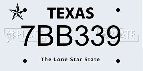 7BB339 Texas License Plate