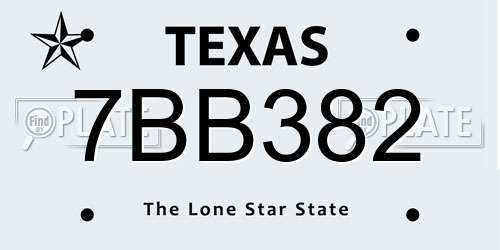 7BB382 Texas License Plate