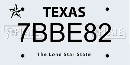 7BBE82 Texas License Plate