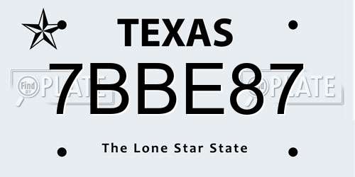 7BBE87 Texas License Plate
