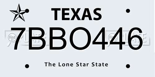 7BBO446 Texas License Plate