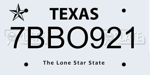 7BBO921 Texas License Plate