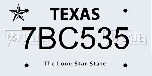 7BC535 Texas License Plate