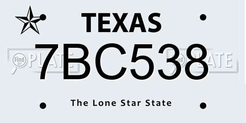 7BC538 Texas License Plate