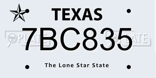 7BC835 Texas License Plate
