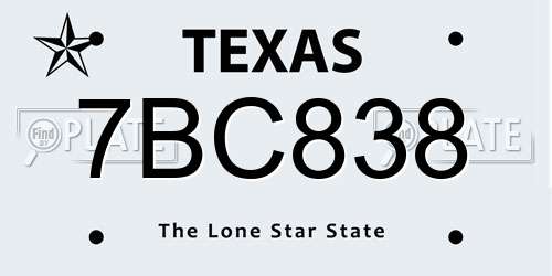 7BC838 Texas License Plate