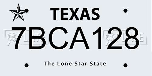 7BCA128 Texas License Plate