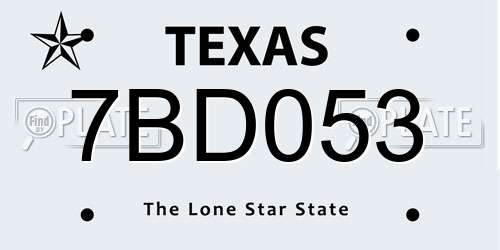 7BD053 Texas License Plate