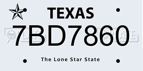 7BD7860 Texas License Plate