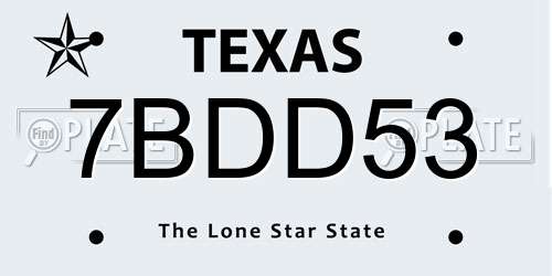7BDD53 Texas License Plate
