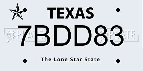7BDD83 Texas License Plate