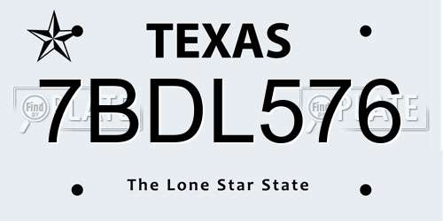 7BDL576 Texas License Plate