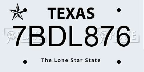 7BDL876 Texas License Plate