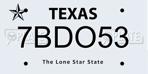 7BDO53 Texas License Plate