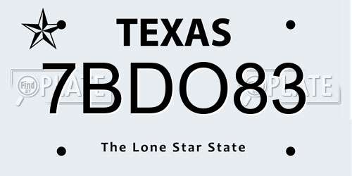 7BDO83 Texas License Plate