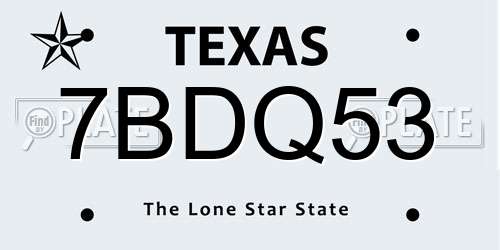 7BDQ53 Texas License Plate
