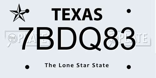 7BDQ83 Texas License Plate