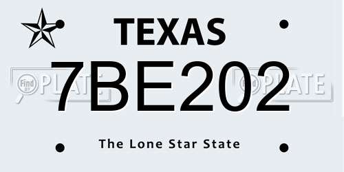 7BE202 Texas License Plate