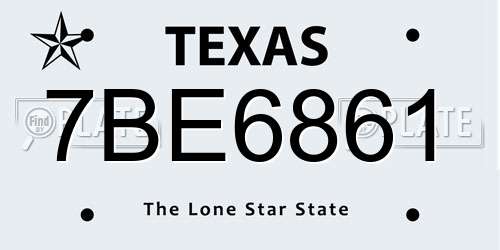 7BE6861 Texas License Plate