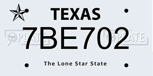 7BE702 Texas License Plate