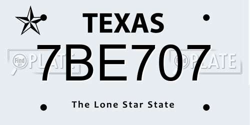 7BE707 Texas License Plate