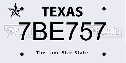7BE757 Texas License Plate
