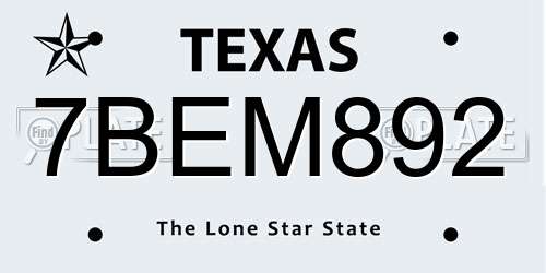 7BEM892 Texas License Plate