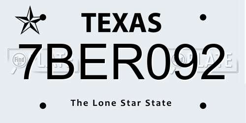 7BER092 Texas License Plate