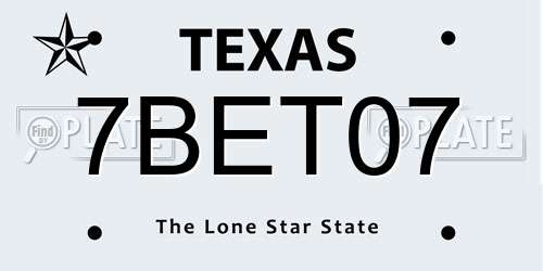 7BET07 Texas License Plate