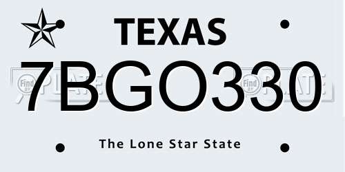 7BGO330 Texas License Plate