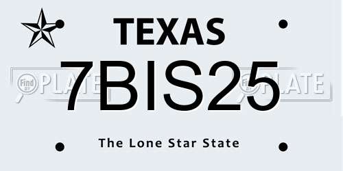 7BIS25 Texas License Plate