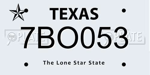 7BO053 Texas License Plate